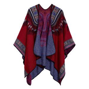 Women's Vintage Pattern Open Front Poncho Cape Shawl Winter Shawl Wraps😛